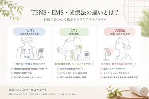 TENS vs EMS vs 光療法：TENS・EMS・光療法の違いとは？